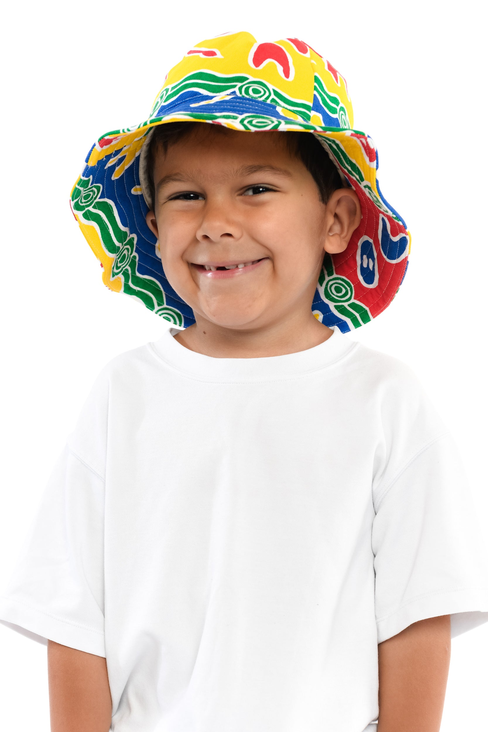Kids Bucket Hat - Men & Cultural Tools (yellow, red, blue, green)