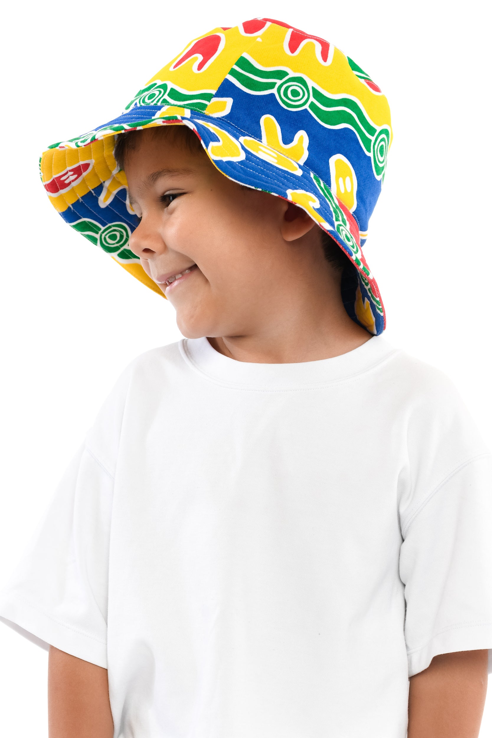 Kids Bucket Hat - Men & Cultural Tools (yellow, red, blue, green)