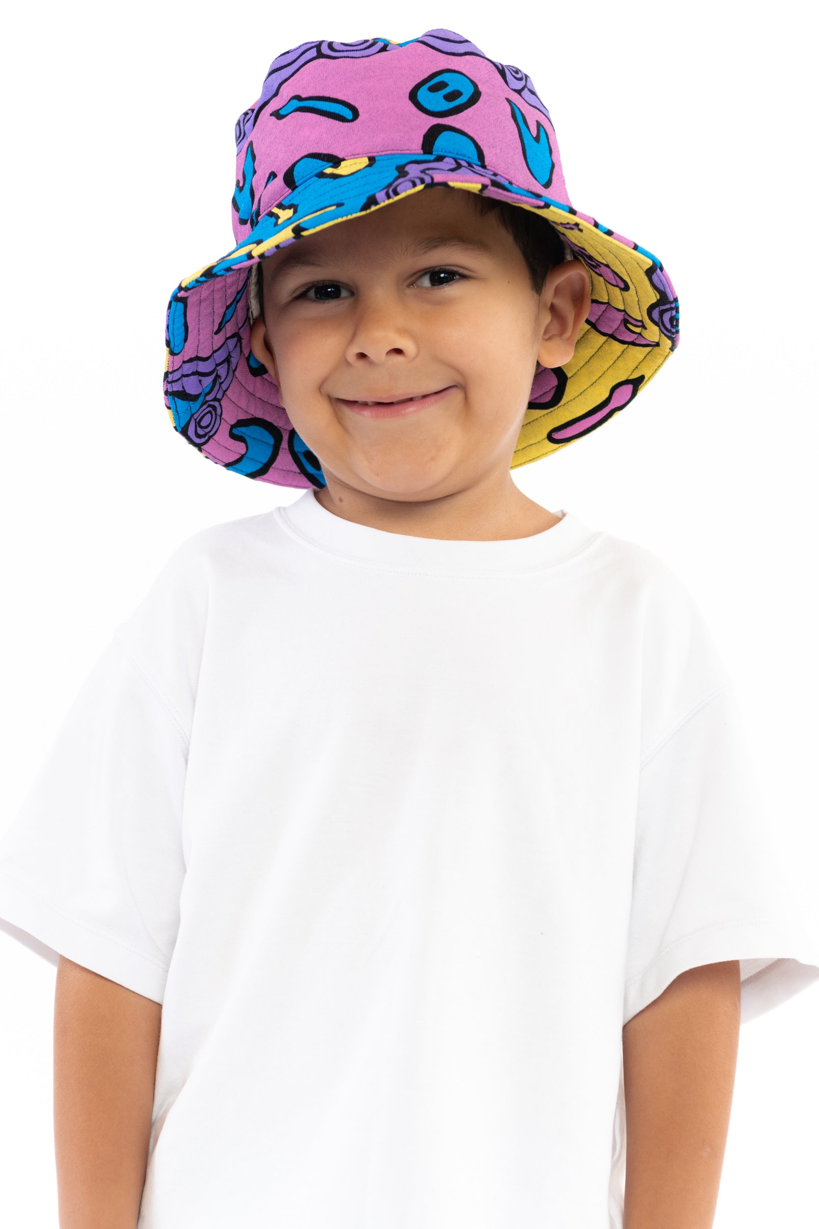 Kids Bucket Hat - Men & Cultural Tools (pink, yellow, blue, purple)