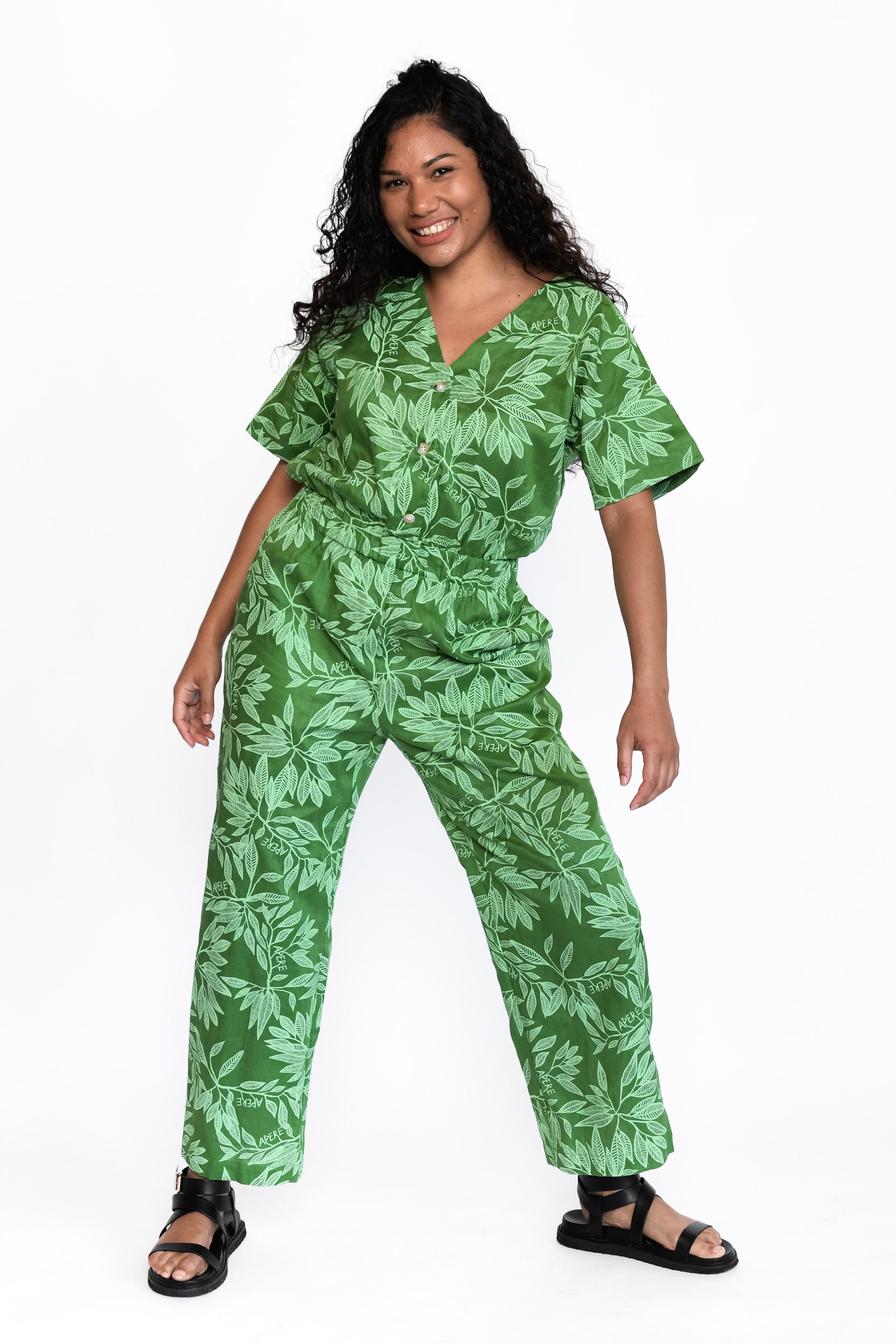 Green leaf best sale print jumpsuit