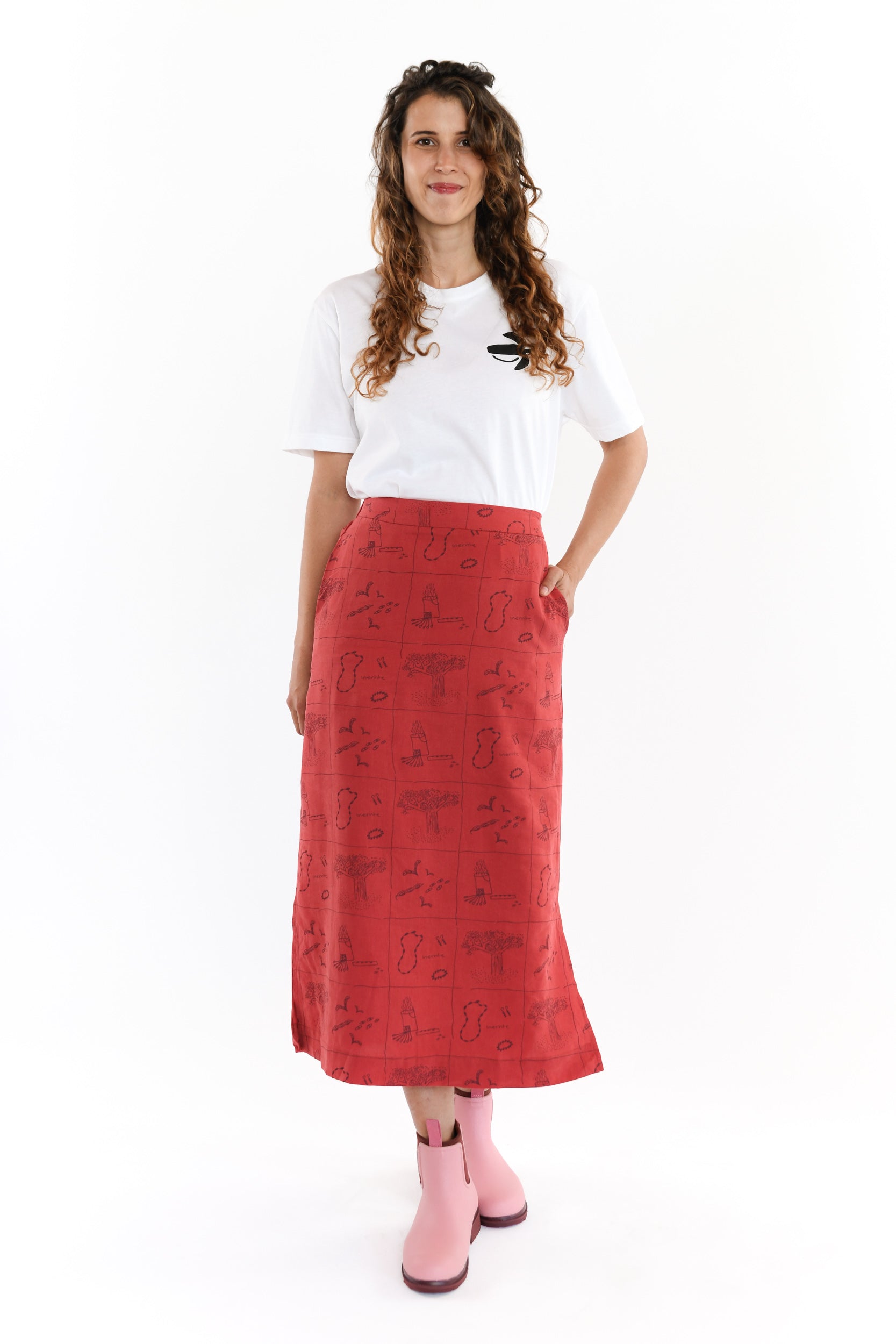 Midi Skirt - Inernte Necklace Making (Red)