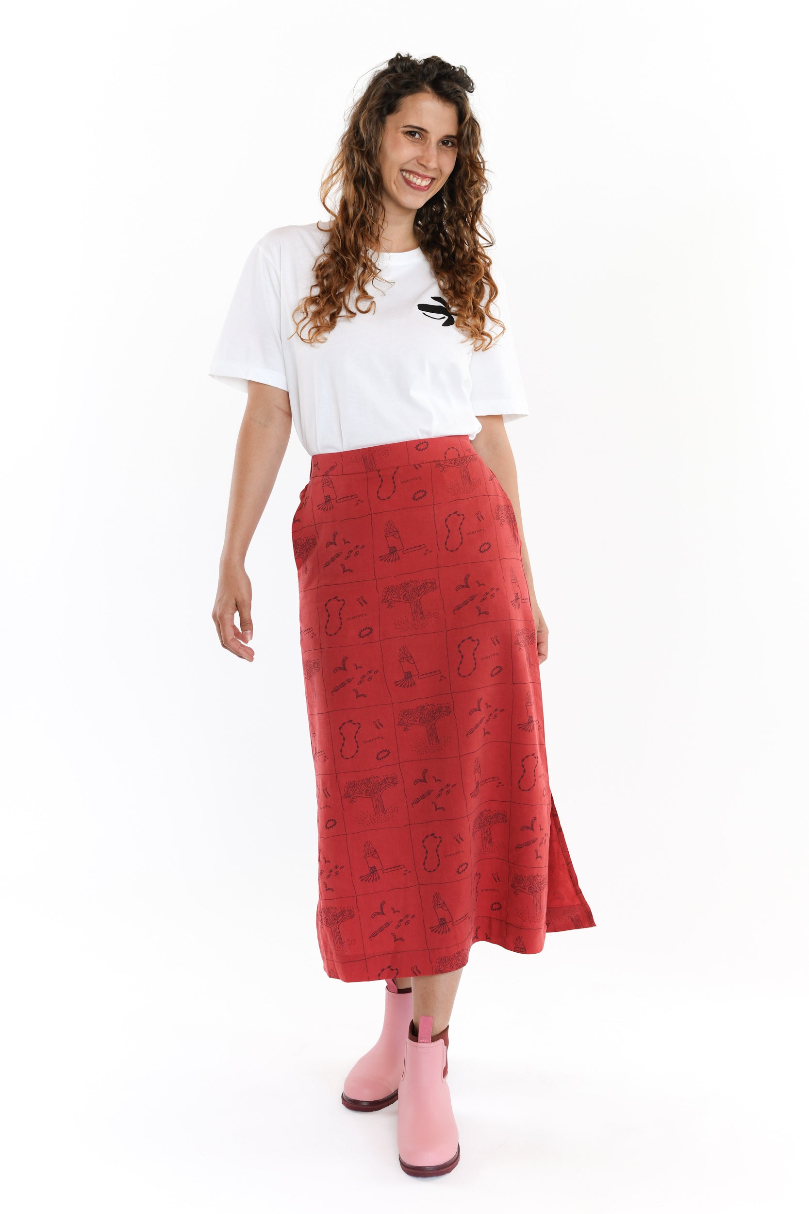 Midi Skirt - Inernte Necklace Making (Red)