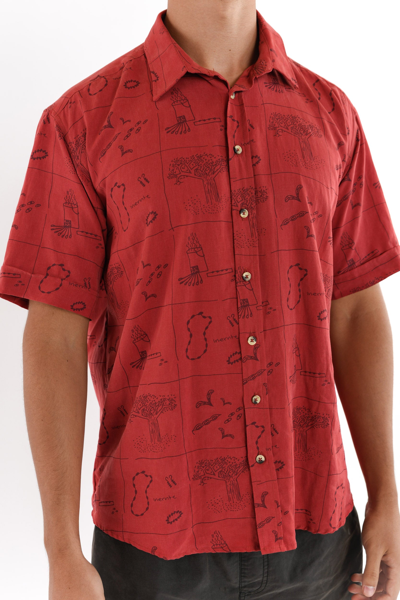 Short Sleeve Collared Shirt - Inernte Necklace Making (Red)